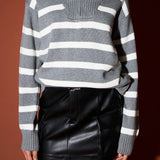 Striped Knit Zip Pullover