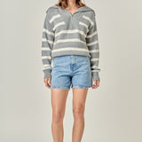 Striped Knit Zip Pullover