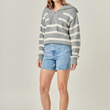 Striped Knit Zip Pullover