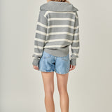 Striped Knit Zip Pullover