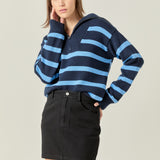 Striped Knit Zip Pullover