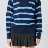 Striped Knit Zip Pullover