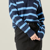 Striped Knit Zip Pullover