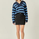 Striped Knit Zip Pullover