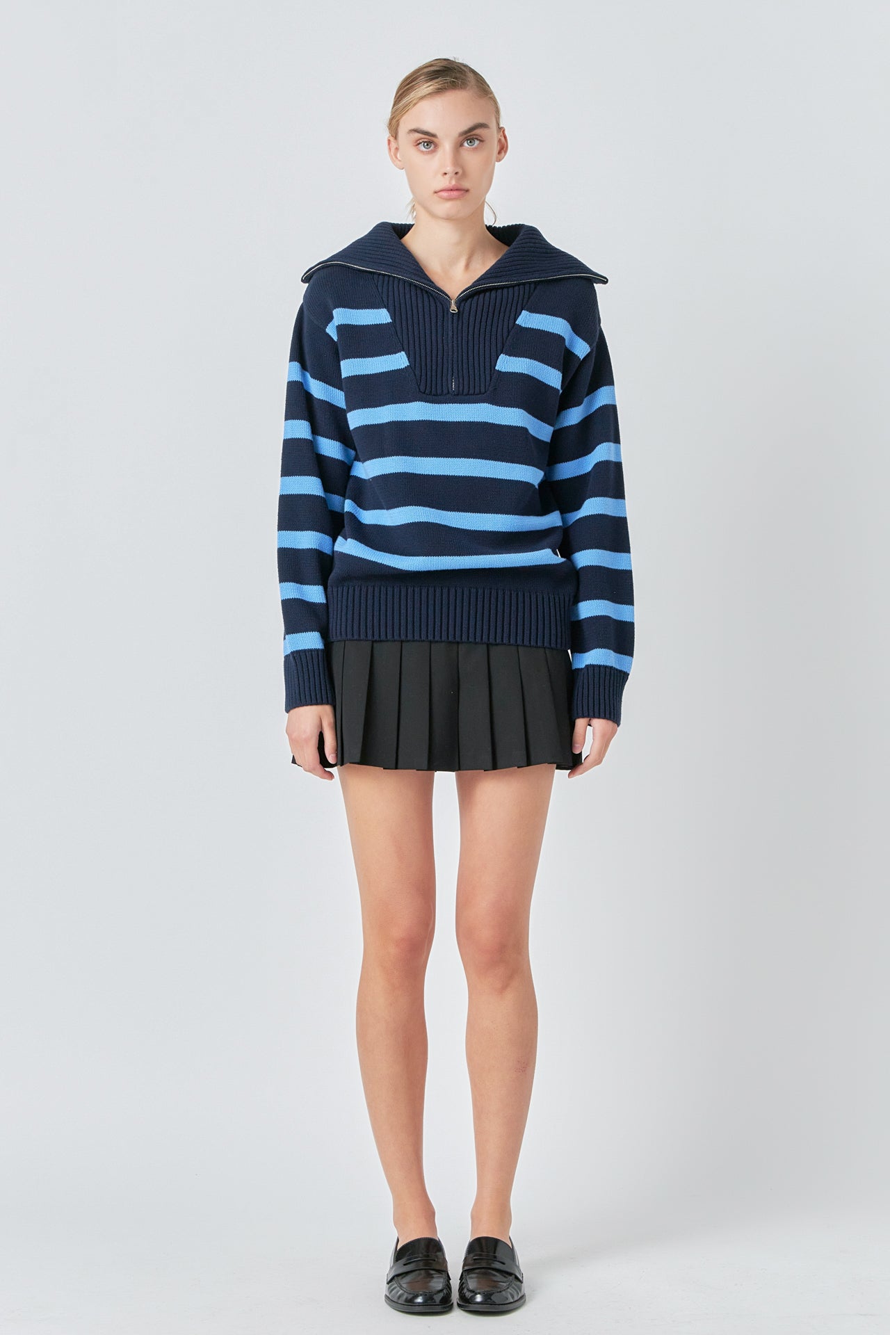 Striped Knit Zip Pullover