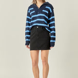 Striped Knit Zip Pullover