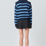 Striped Knit Zip Pullover