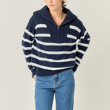 Striped Knit Zip Pullover - Final Sale