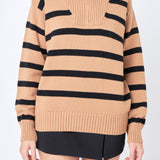 Striped Knit Zip Pullover
