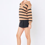 Striped Knit Zip Pullover