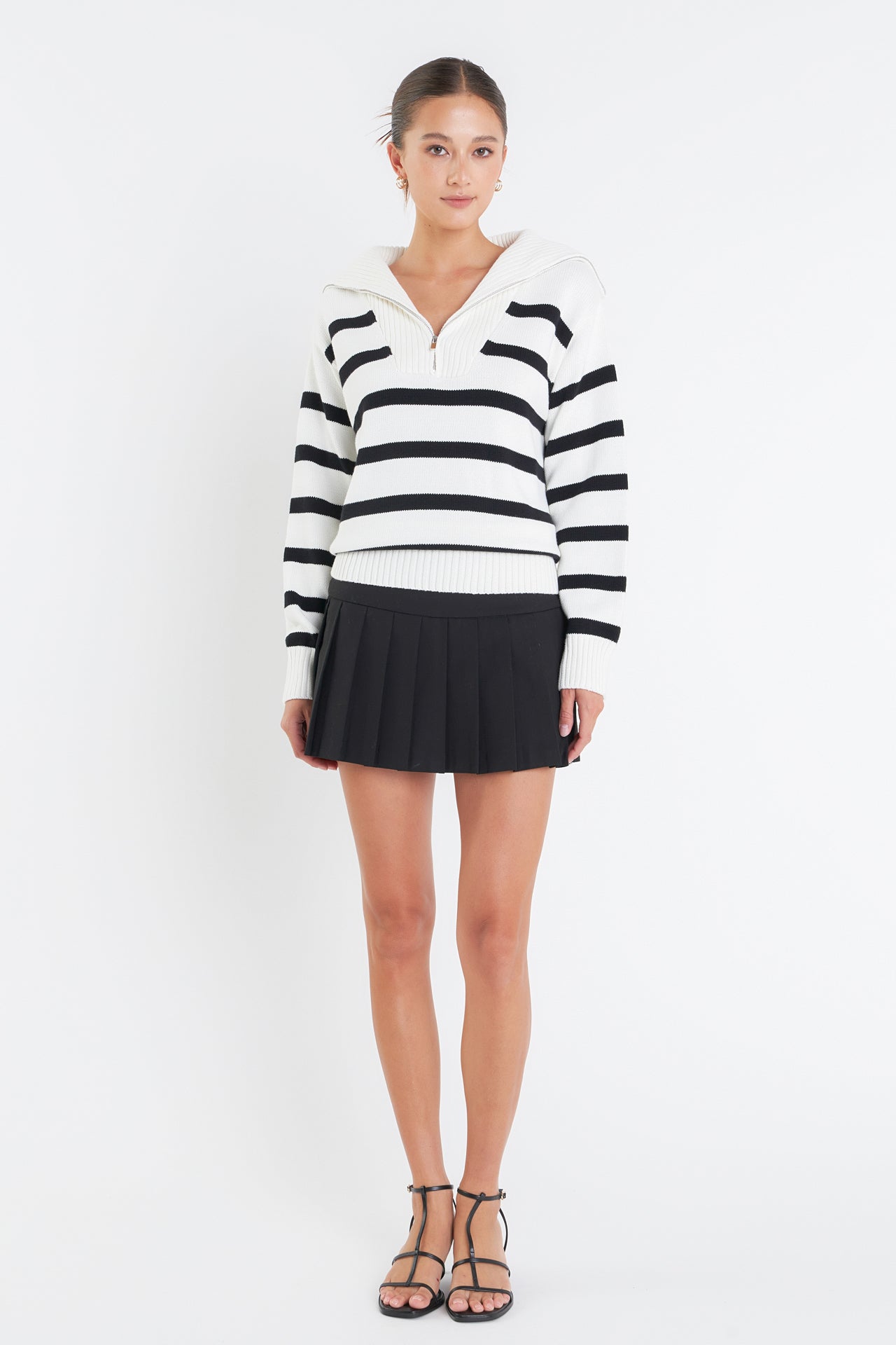 Striped Knit Zip Pullover