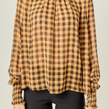 Checker Blouse with Mock Neck