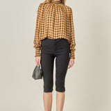 Checker Blouse with Mock Neck