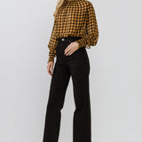 Checker Blouse with Mock Neck