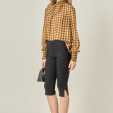 Checker Blouse with Mock Neck