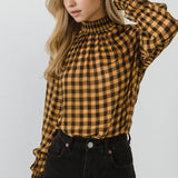 Checker Blouse with Mock Neck