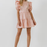 Lace Inserted Dress with Puff Sleeves