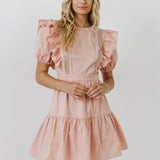 Lace Inserted Dress with Puff Sleeves