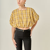 Plaid Voluminous Cropped Top