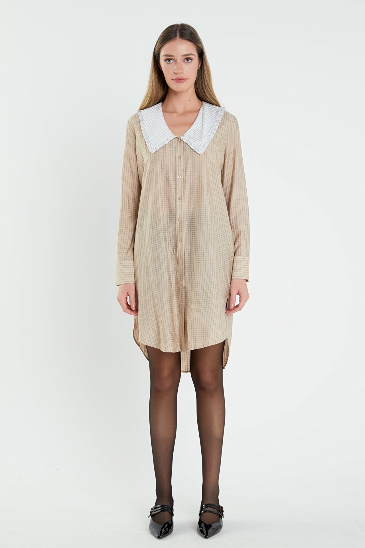 Shirts Dress with Contrast Collar