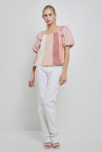 Load image into Gallery viewer, Color Blocked Top with Short Puff Sleeves
