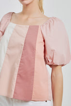 Load image into Gallery viewer, Color Blocked Top with Short Puff Sleeves
