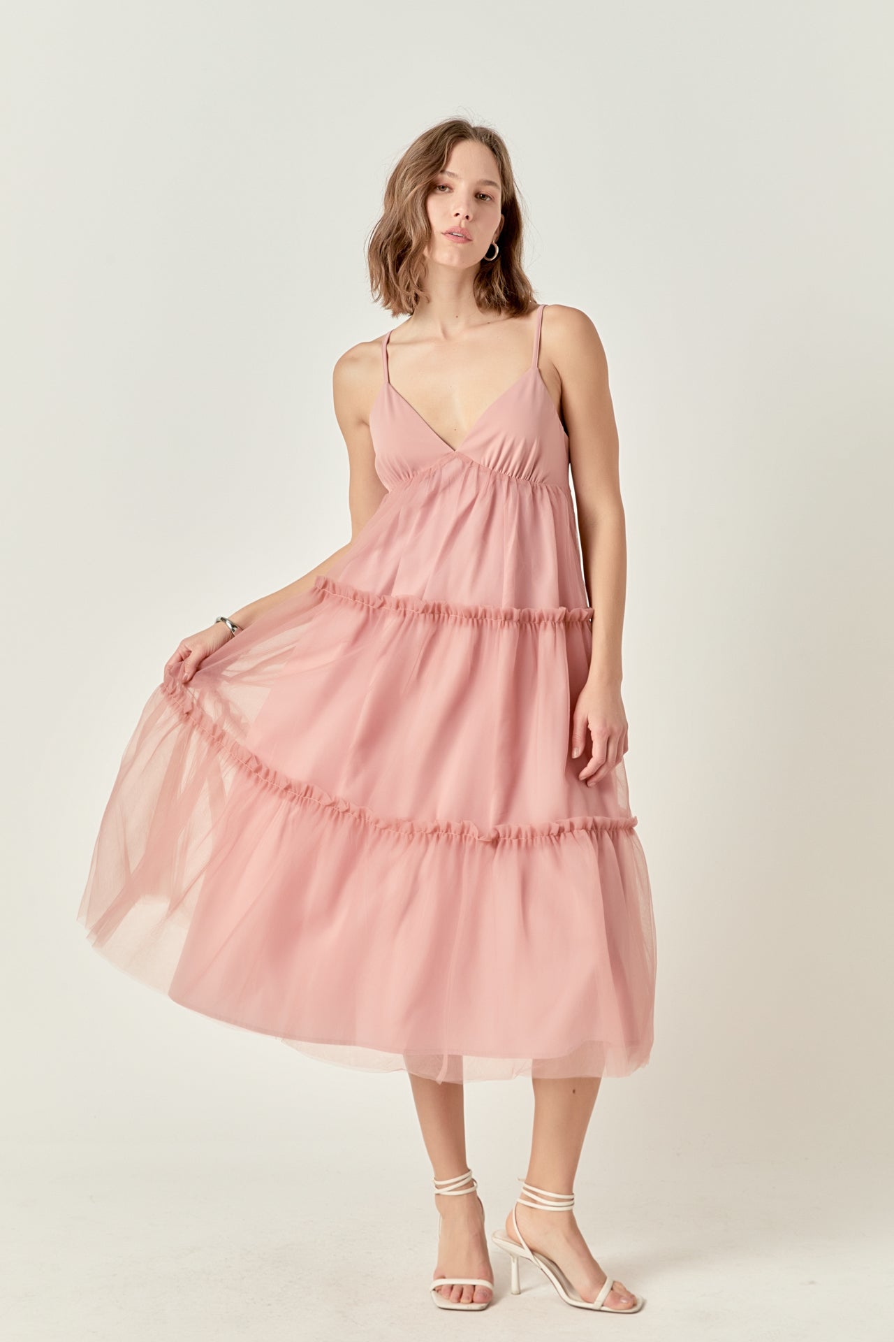English Factory Tulle Contrast Midi Dress MAUVE / XS English Factory Tulle Contrast Midi Dress MAUVE / XS