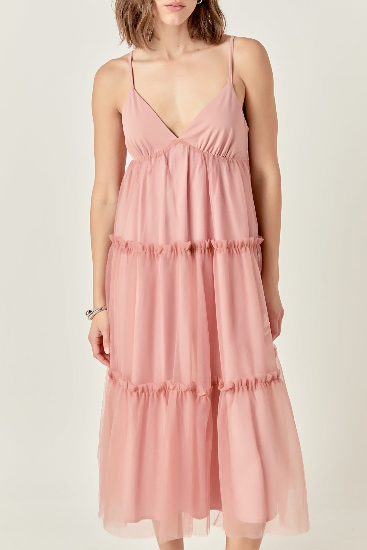 English Factory Women's Tulle Contrast Midi Dress, Mauve, XS English Factory Women's Tulle Contrast Midi Dress, Mauve, XS