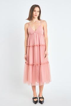 Tulle Contrast Midi Dress