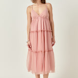 Tulle Contrast Midi Dress