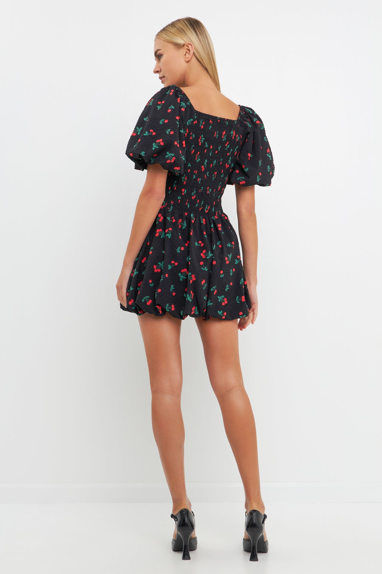 Cherry Print Smocked Mini Dress – English Factory