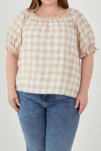 Load image into Gallery viewer, Gingham Top with Short Puff Sleeves
