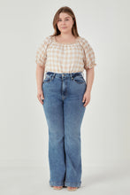 Load image into Gallery viewer, Gingham Top with Short Puff Sleeves
