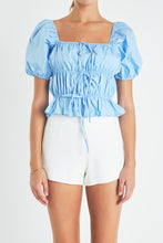 Load image into Gallery viewer, Tie Detail Shirring Top with Short Sleeves
