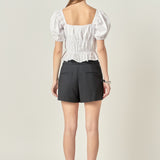 Tie Detail Shirring Top with Short Sleeves