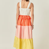 Color Block Tied Detail Shirring Dress