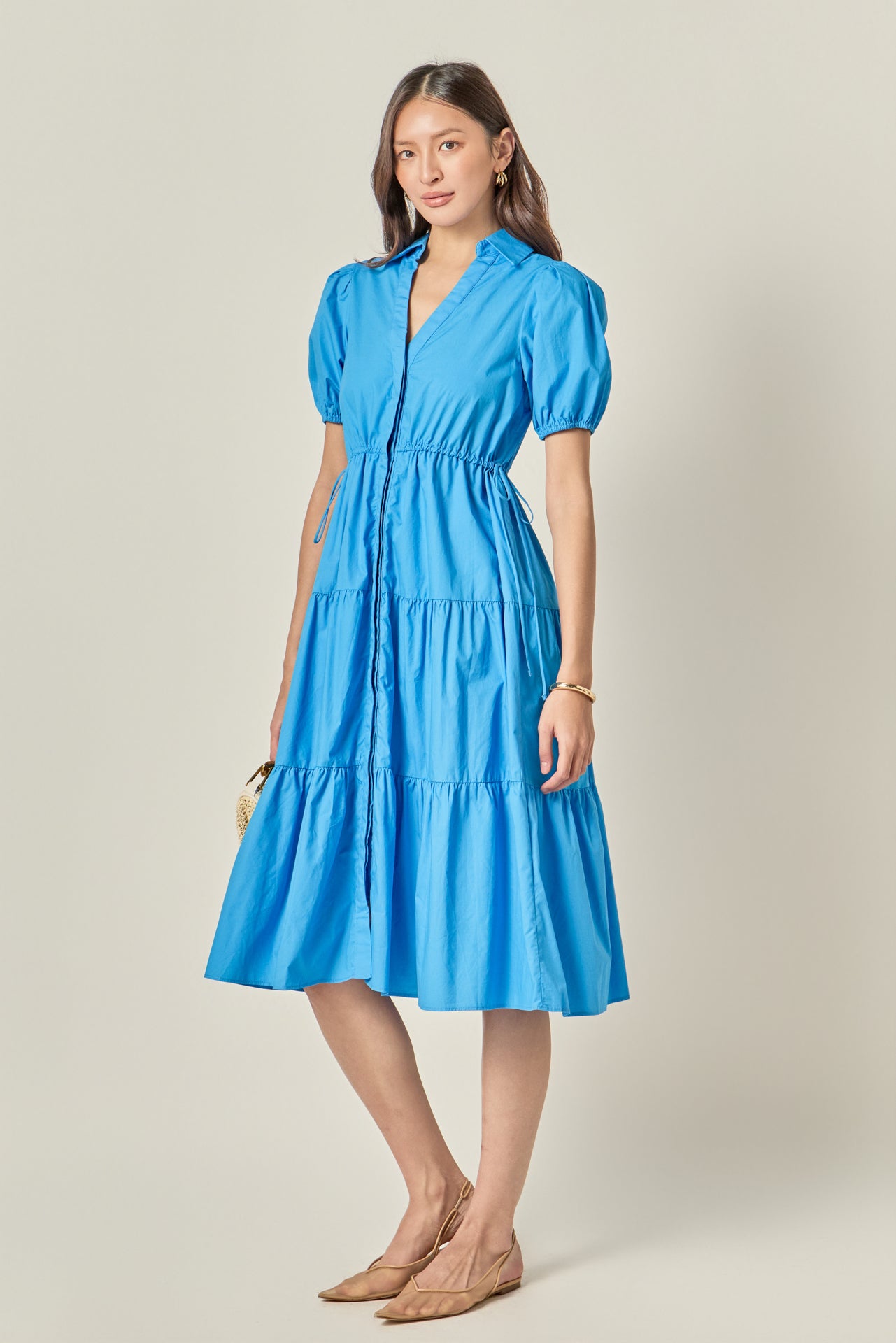 english factory puff sleeve tiered midi dress V-Neck Floral Puff Sleeve Tiered Midi Dress