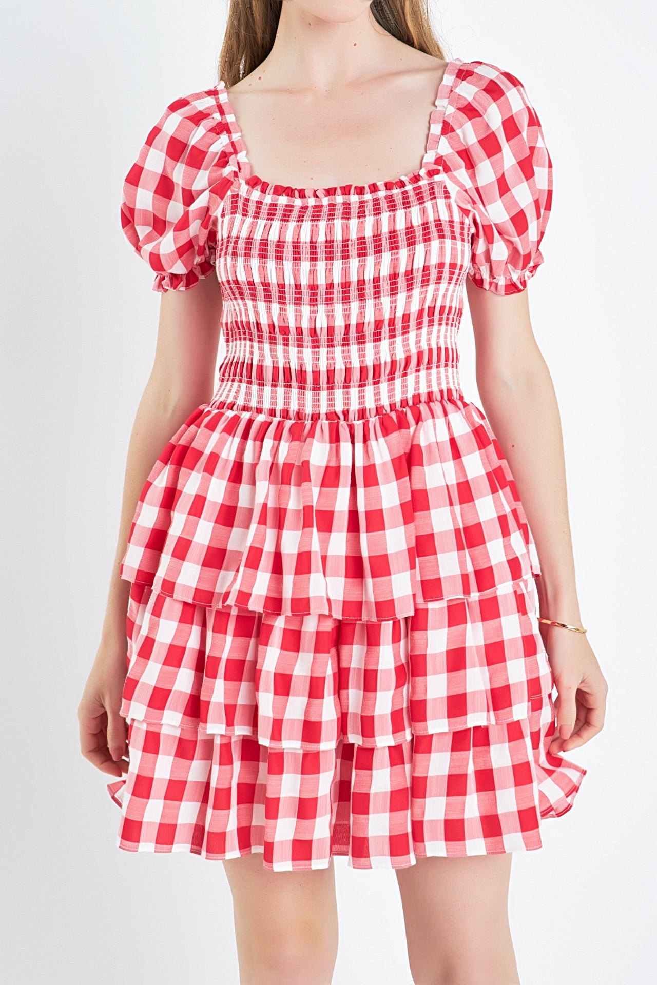 fig London LINEN gingham mini dress新品未使用 Gingham Tiered Mini Dress – English Factory