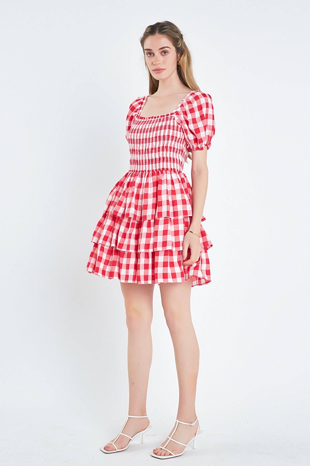 Gingham Square Neck Mini Dress – English Factory