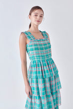 Load image into Gallery viewer, Plaid Smocked Midi Tiered Dress
