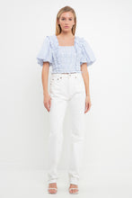 Load image into Gallery viewer, Gingham Smocked Puff Sleeve Top
