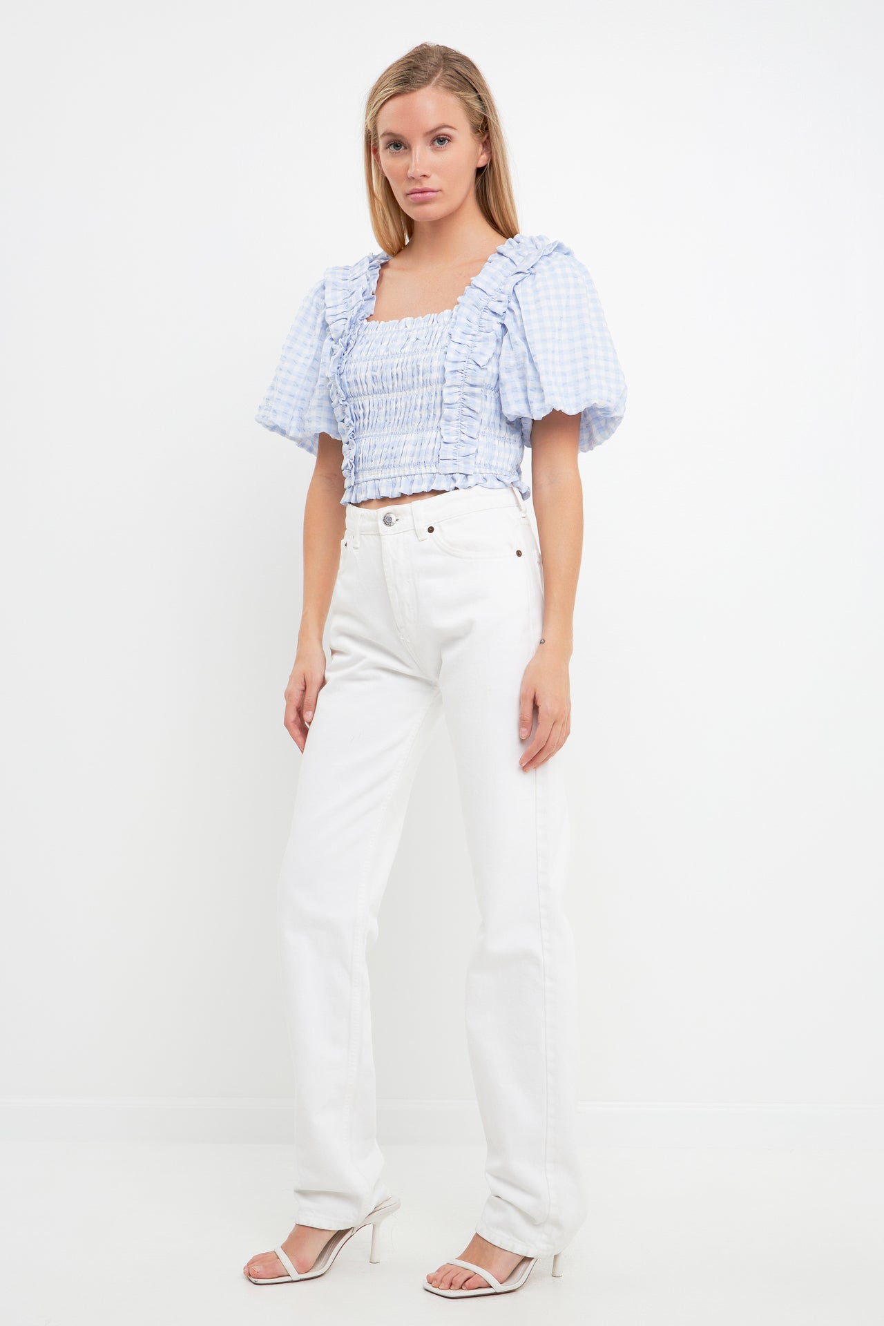 holiday - 出品期間本日まで！！holiday   puff sleeve tops Gingham Smocked Puff Sleeve Top – English Factory