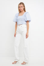 Load image into Gallery viewer, Gingham Smocked Puff Sleeve Top

