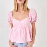 Women's Woven Puff Sleeve Peplum Blouse