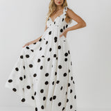 Polka-Dot Maxi Dress with Ruffle