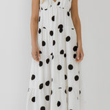 Polka-Dot Maxi Dress with Ruffle