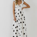 Polka-Dot Maxi Dress with Ruffle