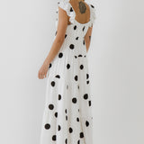 Polka-Dot Maxi Dress with Ruffle