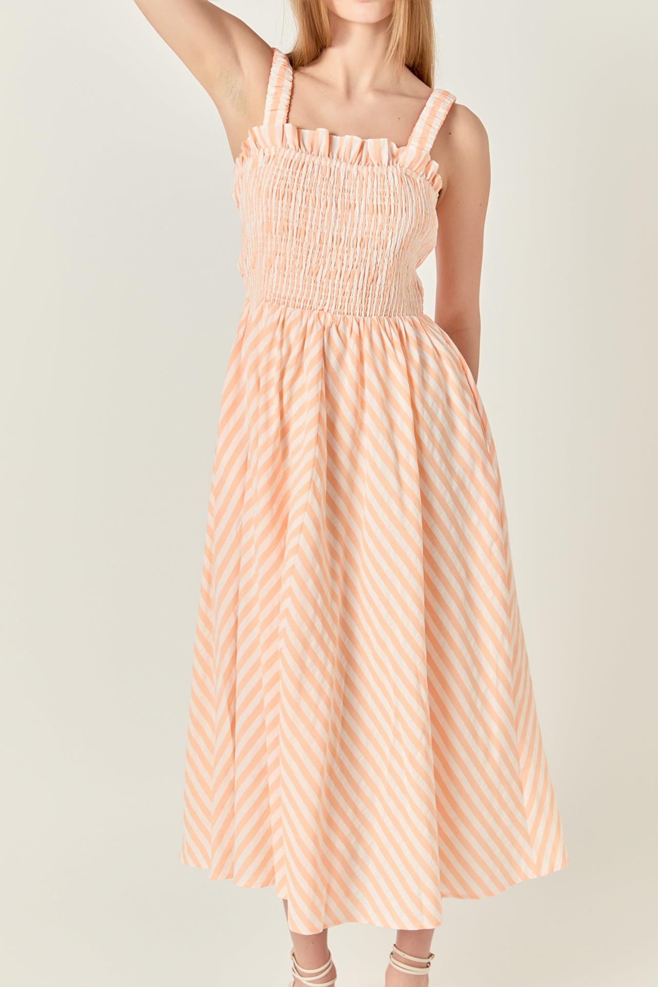 Striped Smocked Midi Dress English Factory Striped Smocked Midi Dress English Factory