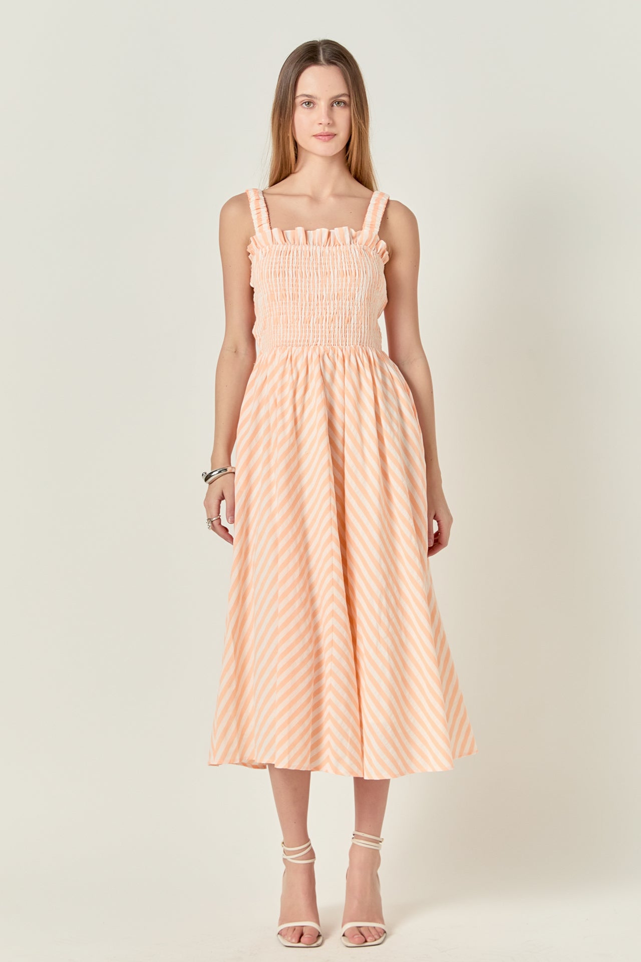 Striped Smocked Midi Dress – English Factory